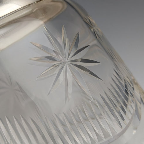 Around 1930 British vintage cut glass biscuit barrel silver plate lid 1048g